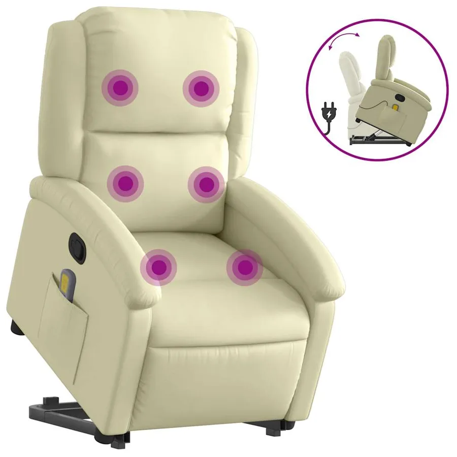 Fauteuil inclinable de massage crème cuir véritable - 2