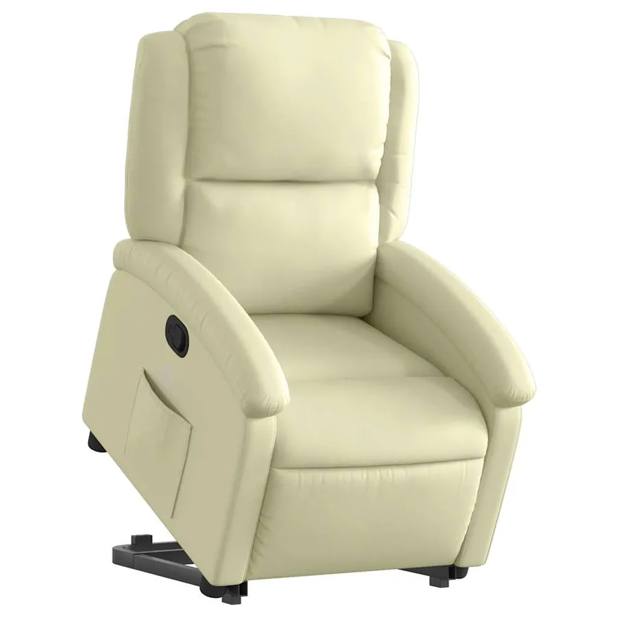 Fauteuil inclinable de massage crème cuir véritable - 3