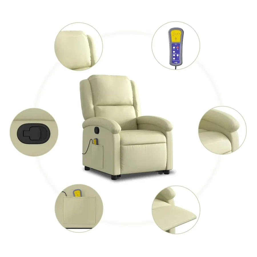 Fauteuil inclinable de massage crème cuir véritable - 8