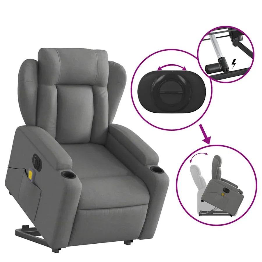 Fauteuil inclinable de massage électrique Gris foncé Tissu - 11