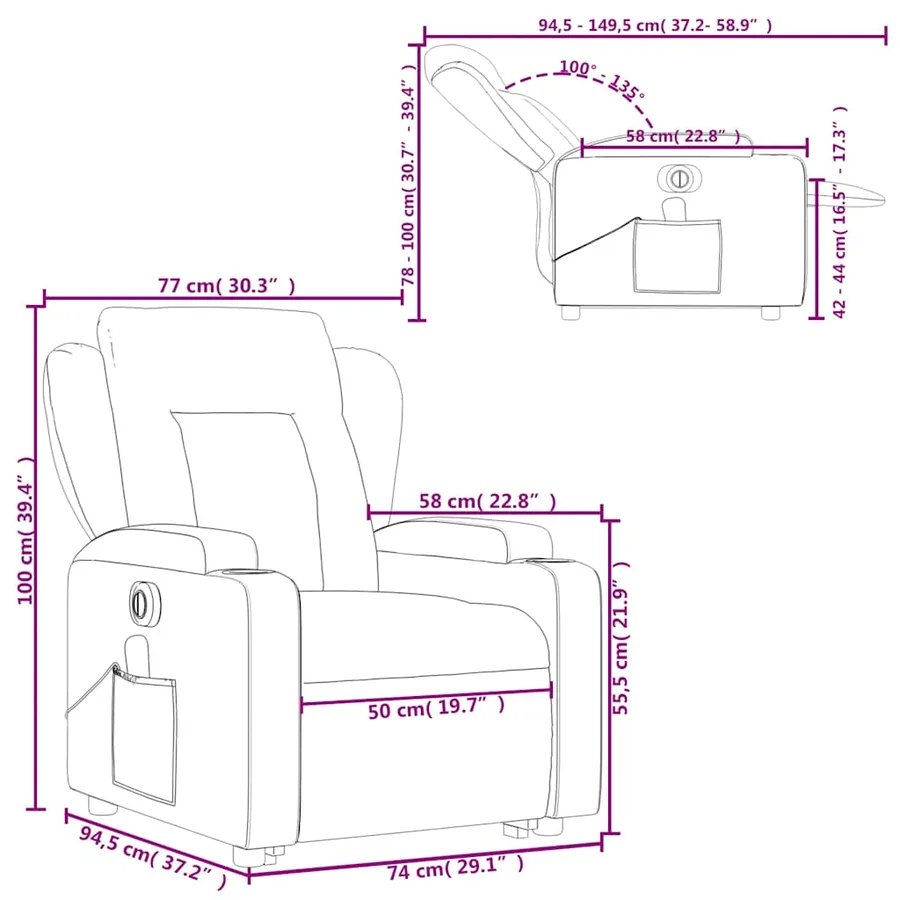 Fauteuil inclinable de massage électrique Gris foncé Tissu - 17