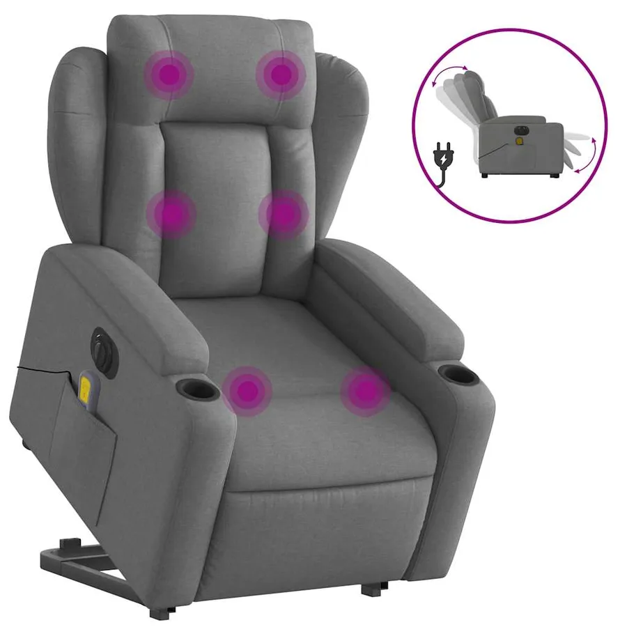 Fauteuil inclinable de massage électrique Gris foncé Tissu - 2