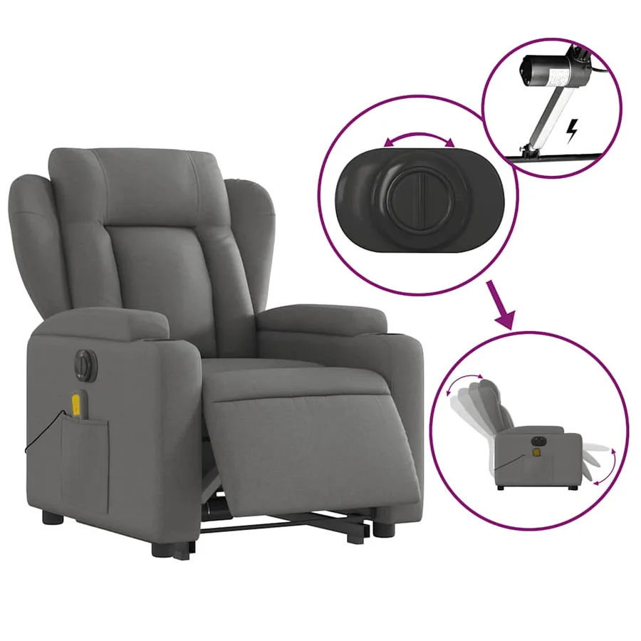 Fauteuil inclinable de massage électrique Gris foncé Tissu - 6