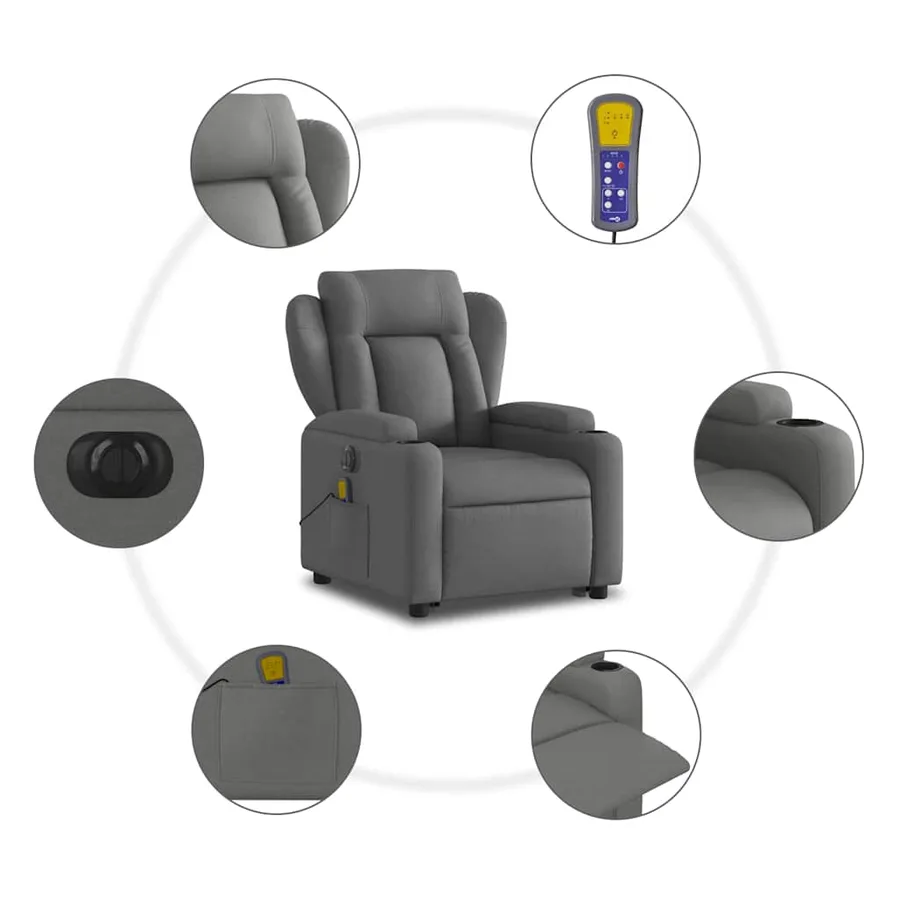 Fauteuil inclinable de massage électrique Gris foncé Tissu - 8