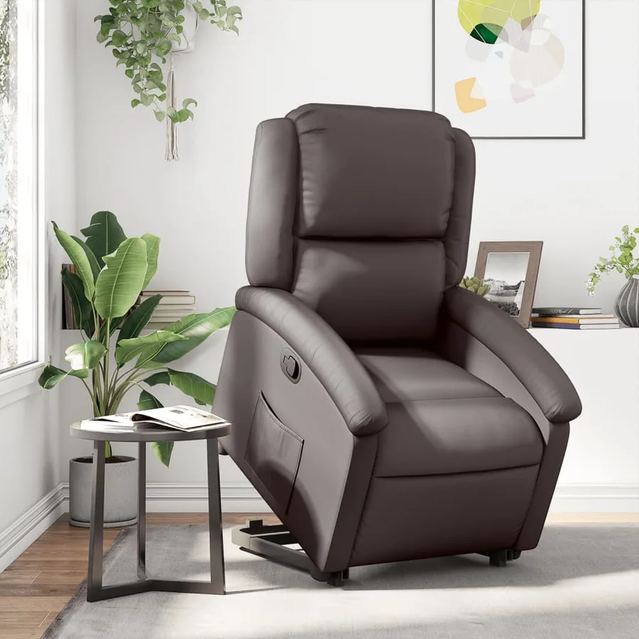 Fauteuil inclinable marron foncé cuir véritable - 16
