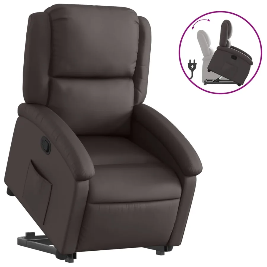 Fauteuil inclinable marron foncé cuir véritable - 2