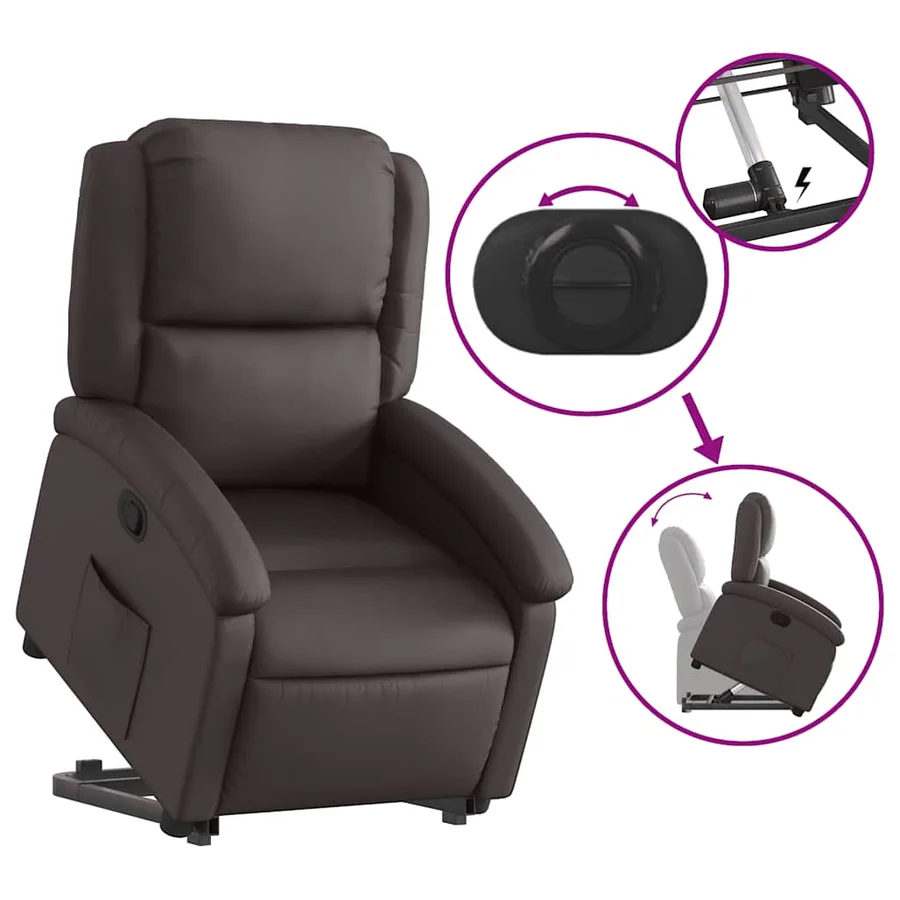 Fauteuil inclinable marron foncé cuir véritable - 6