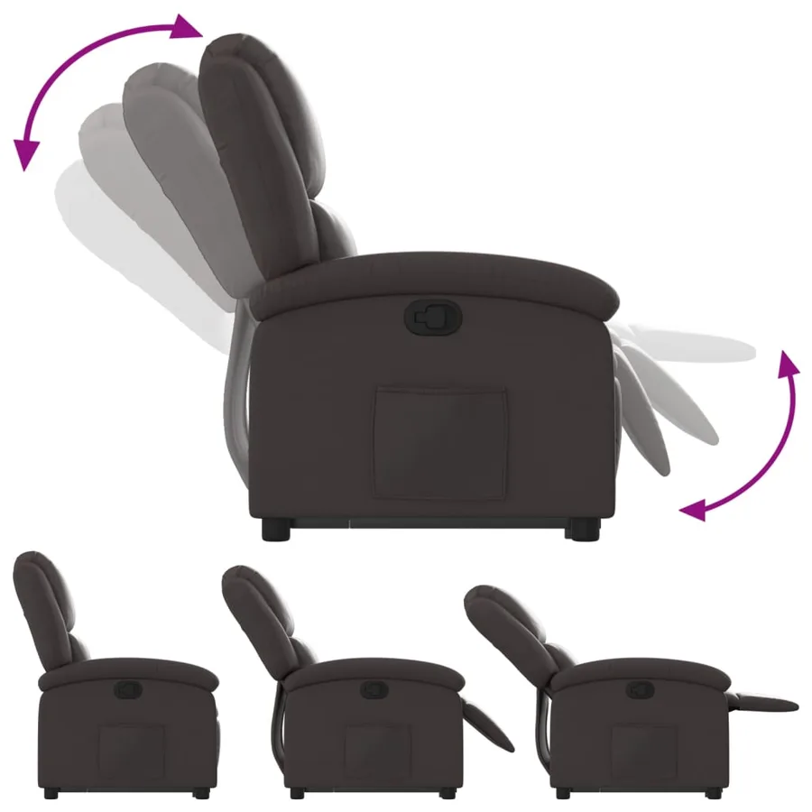 Fauteuil inclinable marron foncé cuir véritable - 7
