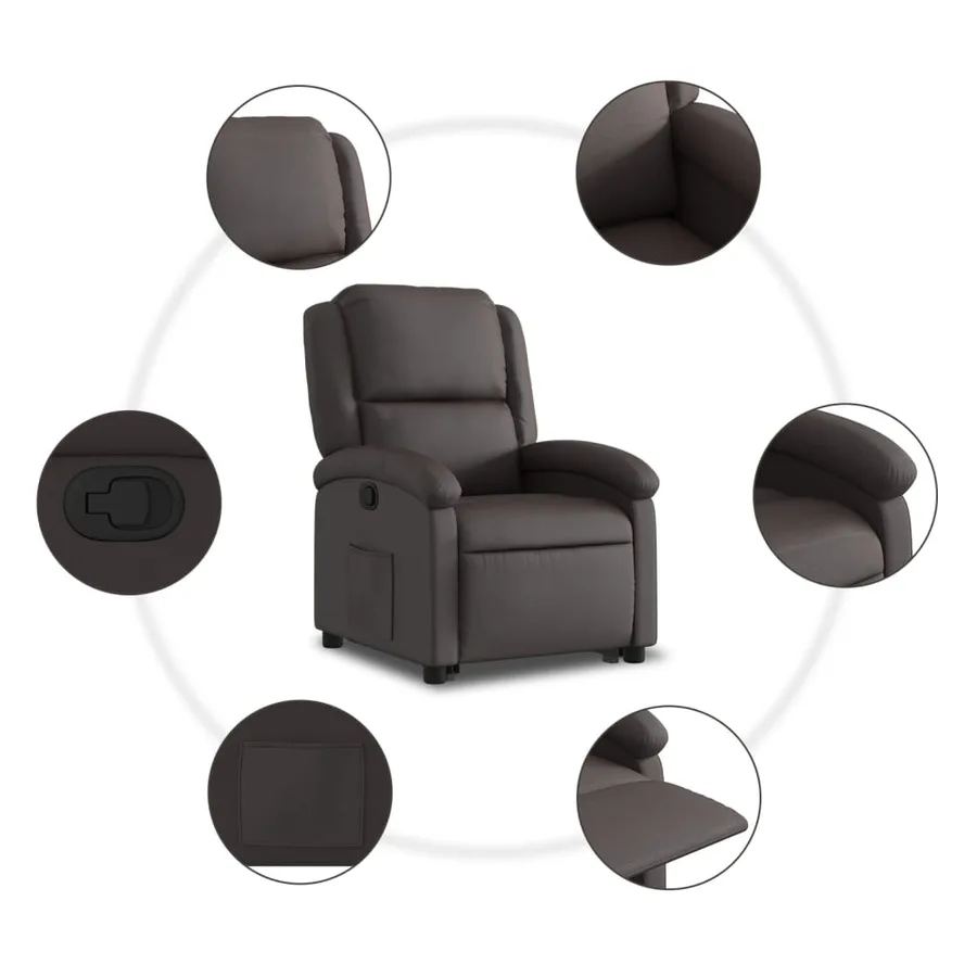 Fauteuil inclinable marron foncé cuir véritable - 8