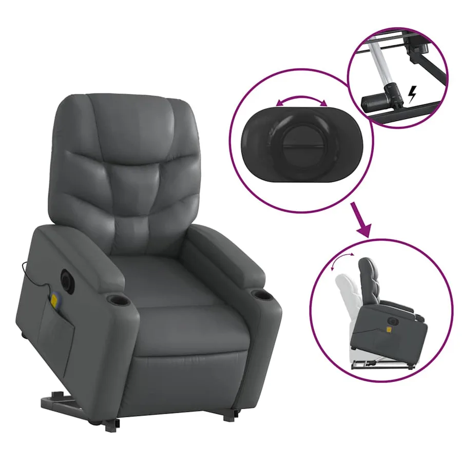 Fauteuil inclinable de massage électrique gris similicuir - 11