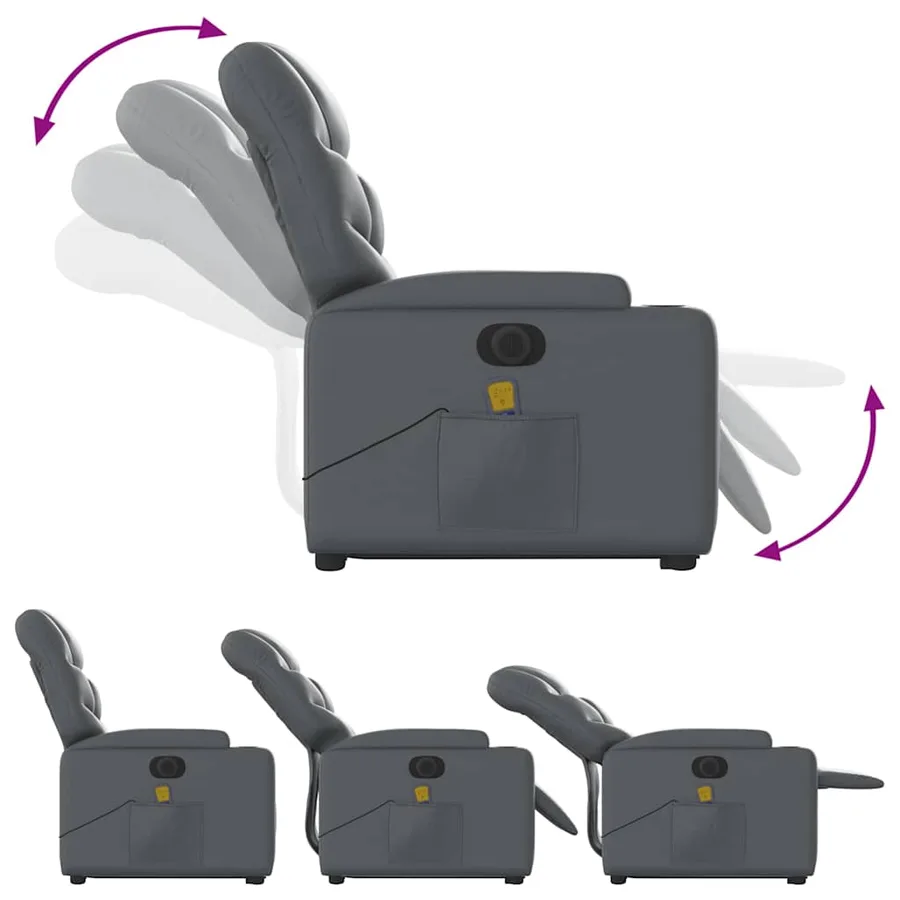 Fauteuil inclinable de massage électrique gris similicuir - 7