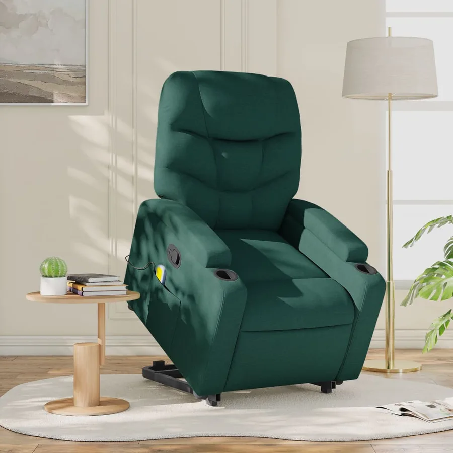 Fauteuil inclinable de massage Vert foncé Tissu - 16