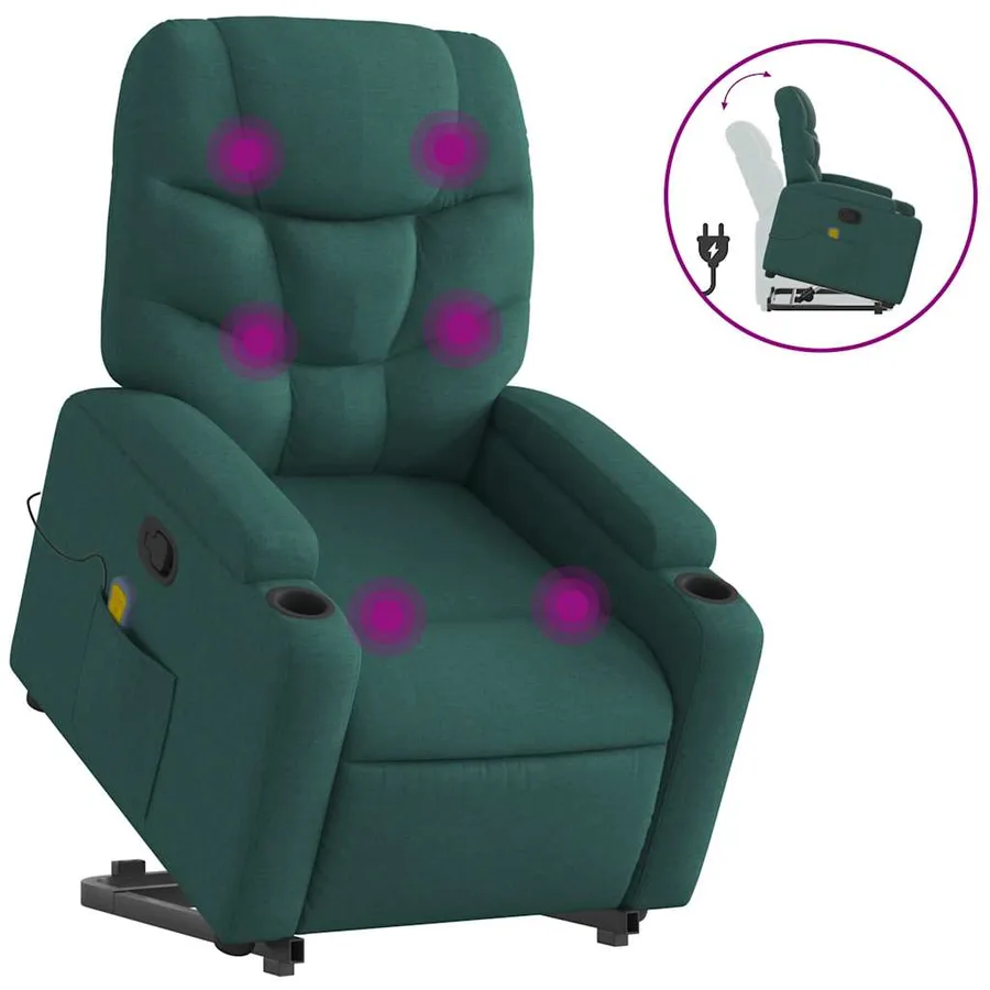Fauteuil inclinable de massage Vert foncé Tissu - 2