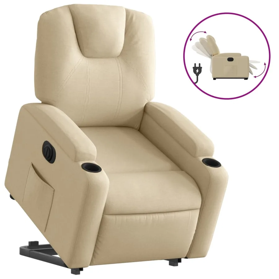 Fauteuil inclinable électrique crème tissu - 2