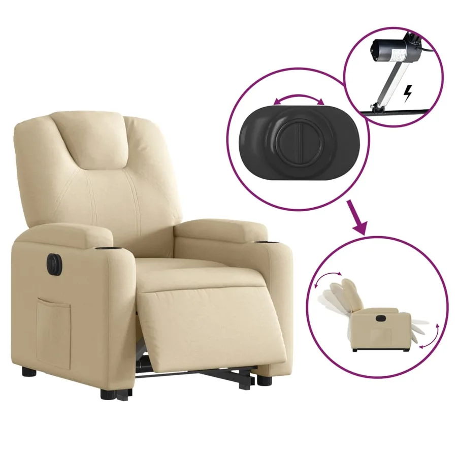 Fauteuil inclinable électrique crème tissu - 6