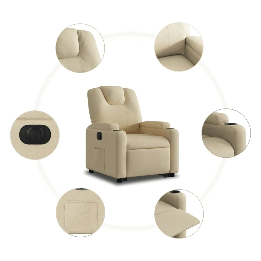 Fauteuil inclinable électrique crème tissu - 8