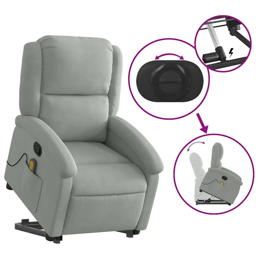 Fauteuil de massage inclinable Gris clair Velours - 6
