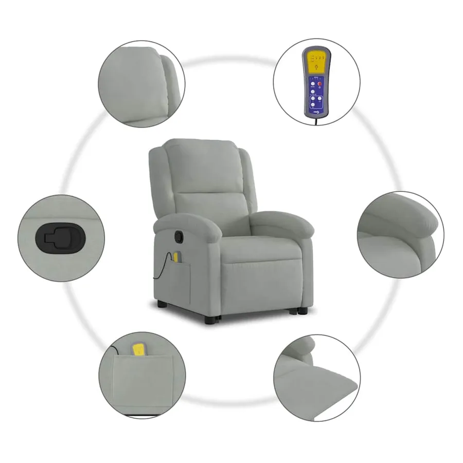 Fauteuil de massage inclinable Gris clair Velours - 8