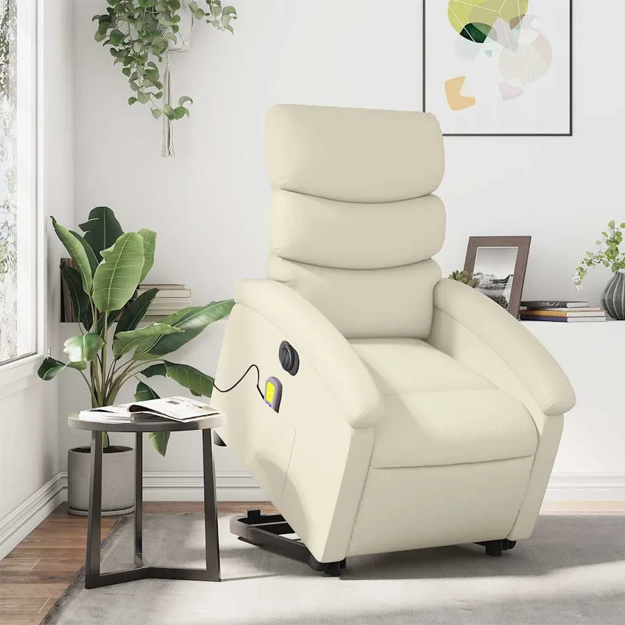 Fauteuil inclinable de massage électrique crème similicuir - 16