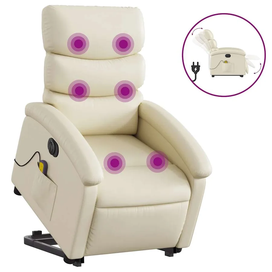 Fauteuil inclinable de massage électrique crème similicuir - 2