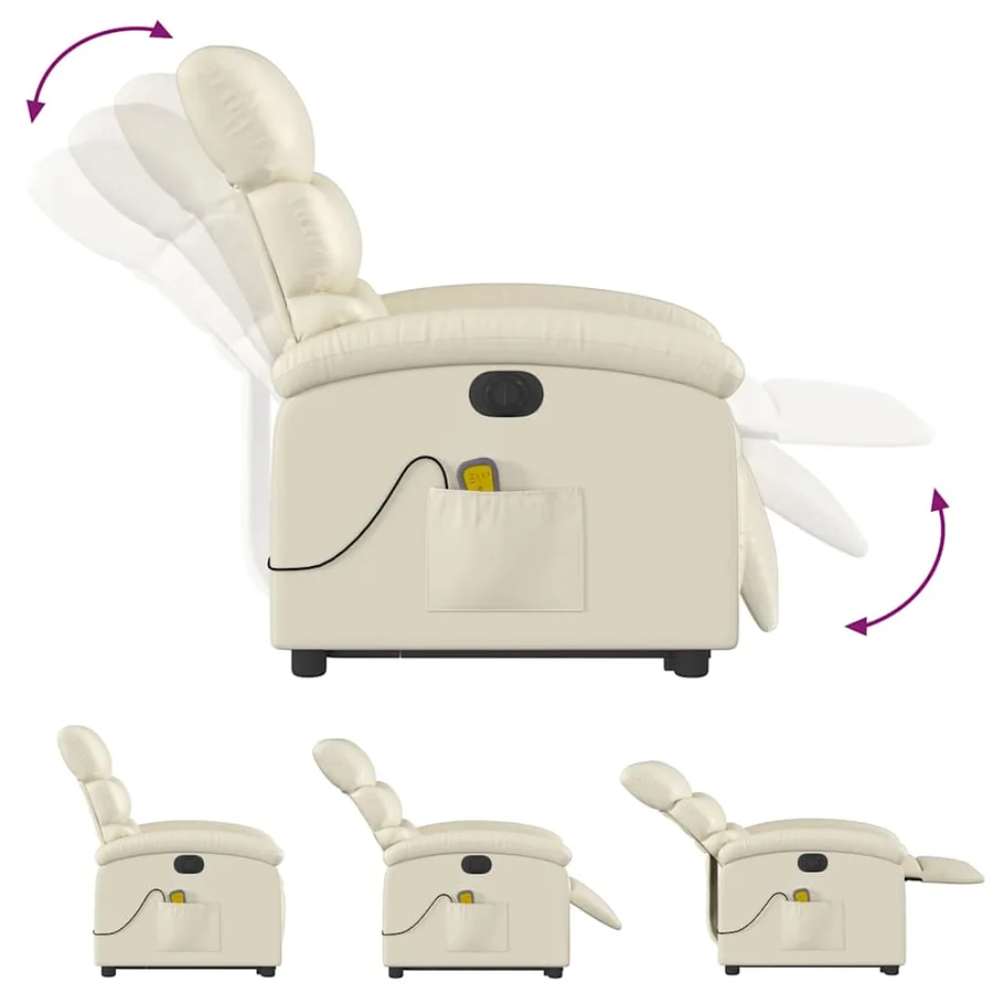 Fauteuil inclinable de massage électrique crème similicuir - 7