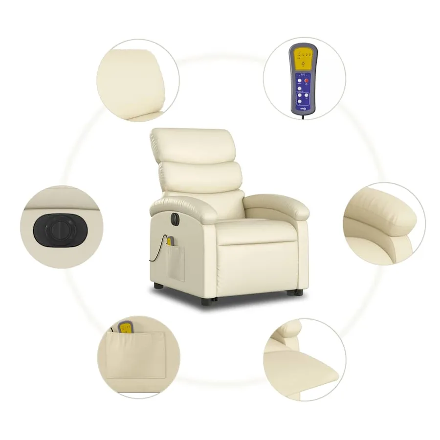 Fauteuil inclinable de massage électrique crème similicuir - 8