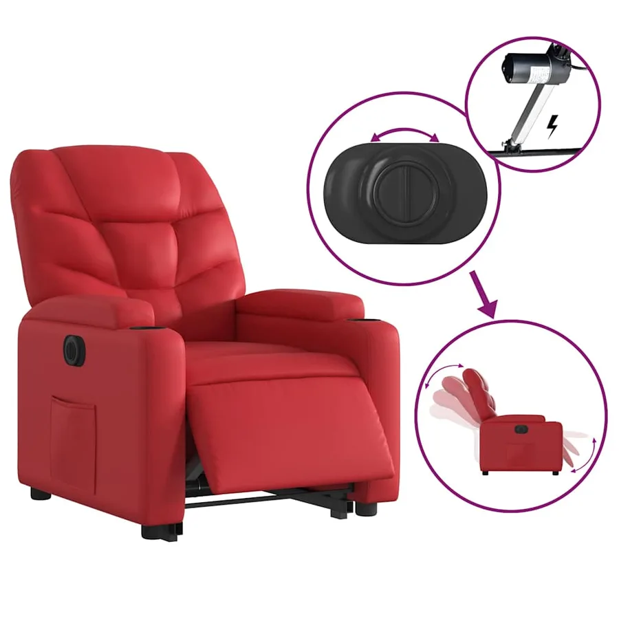 Fauteuil inclinable électrique rouge similicuir - 6