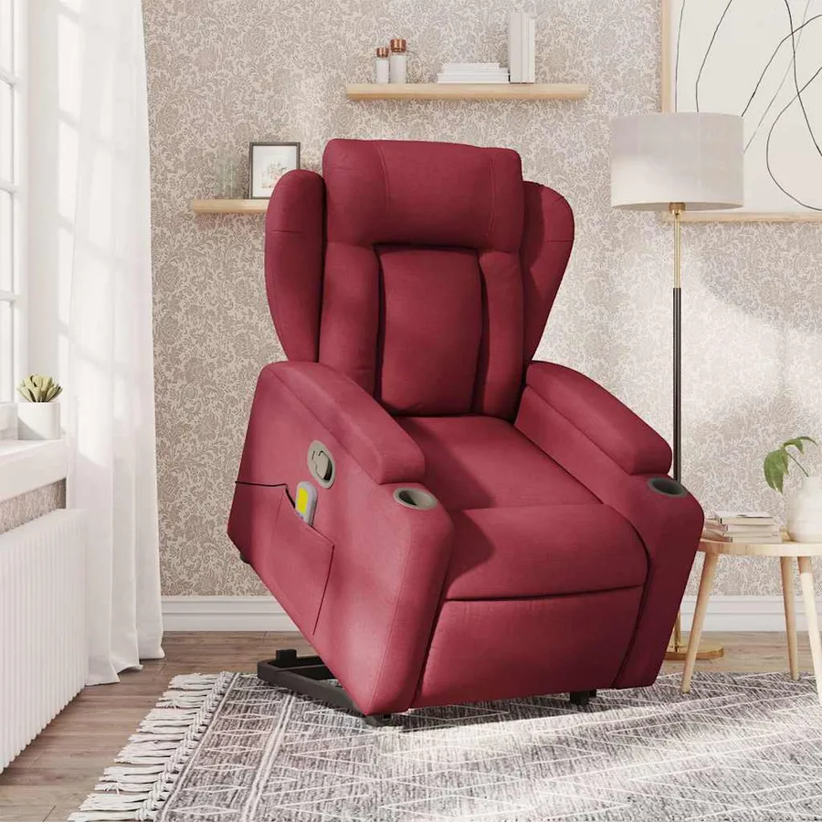 Fauteuil inclinable de massage Rouge bordeaux Tissu - 15