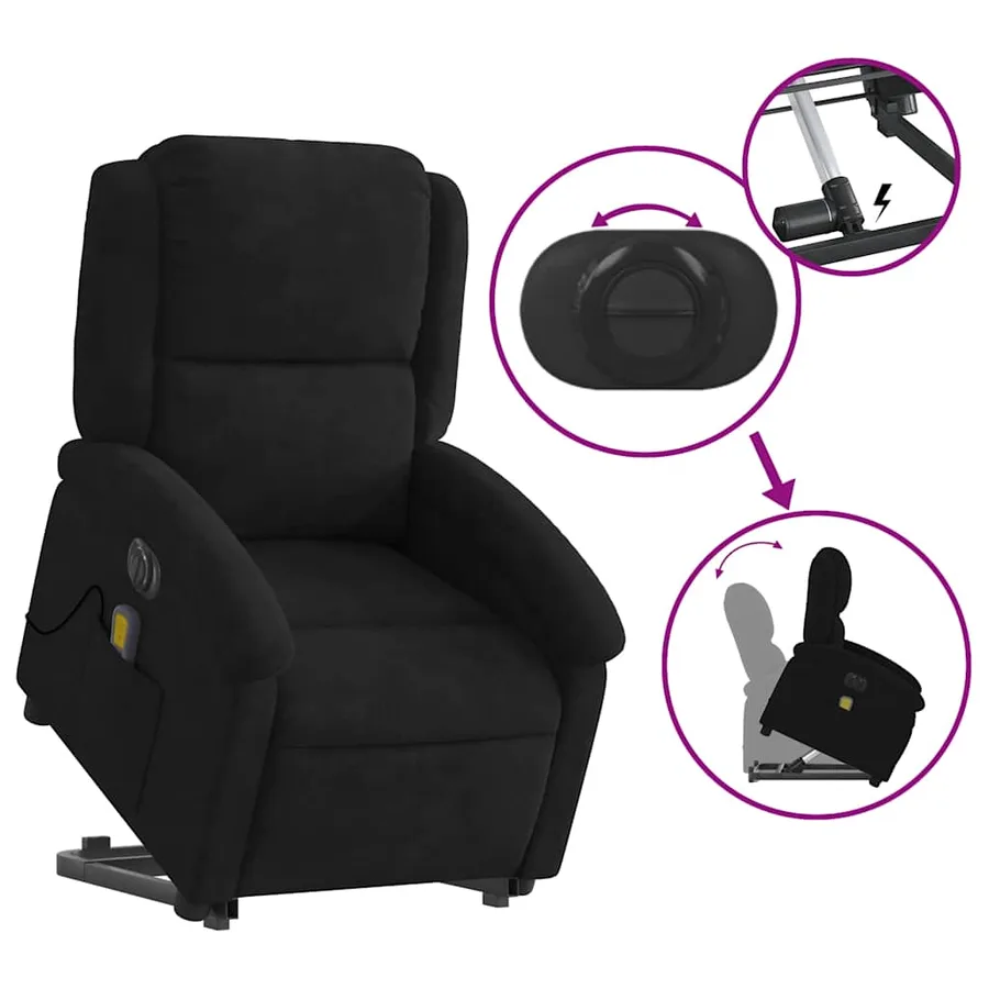 Fauteuil inclinable de massage électrique noir velours - 11