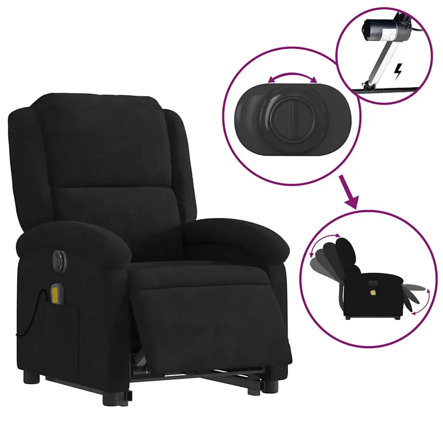 Fauteuil inclinable de massage électrique noir velours - 6