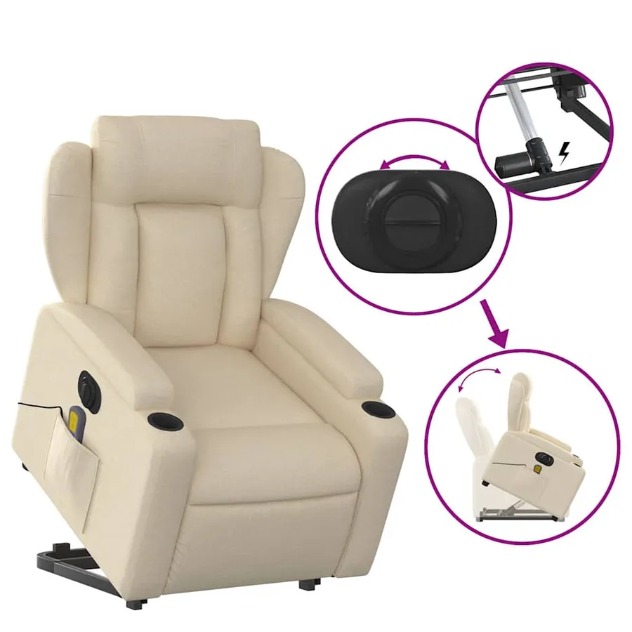 Fauteuil inclinable de massage électrique Crème Tissu - 11