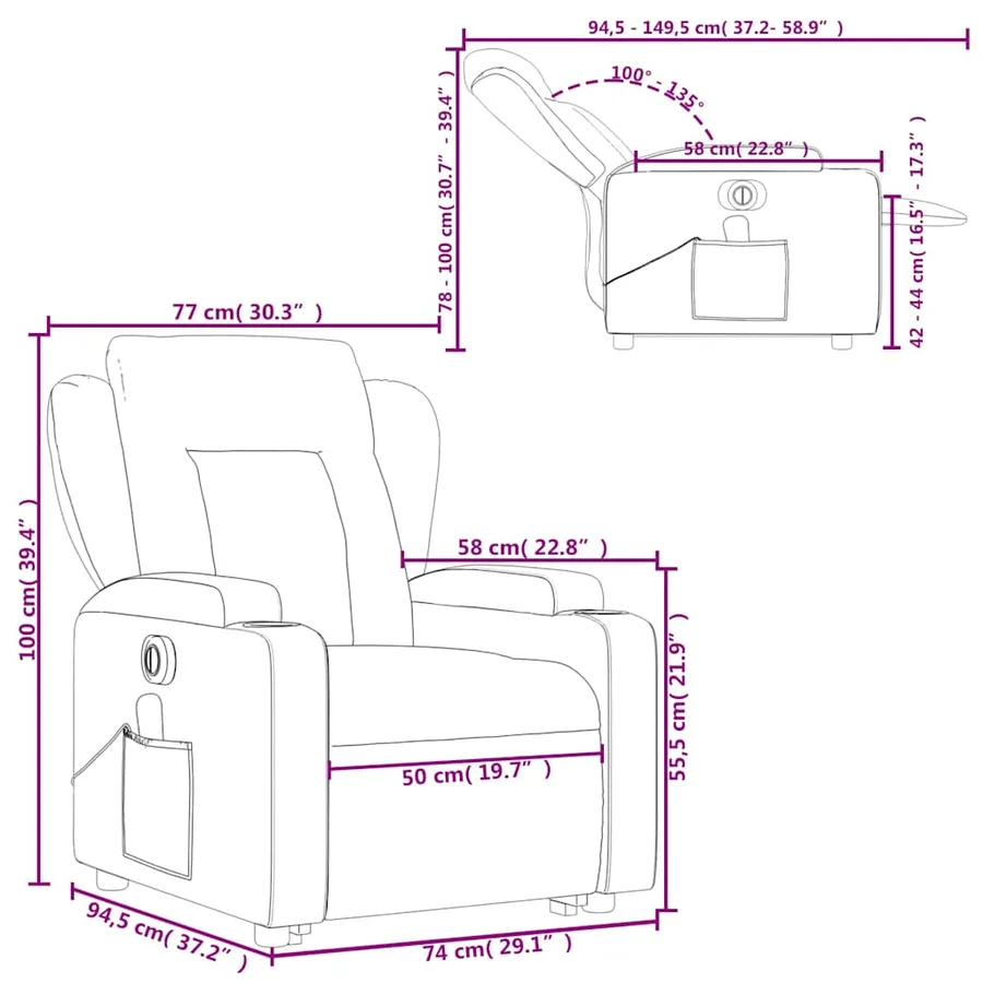 Fauteuil inclinable de massage électrique Crème Tissu - 17