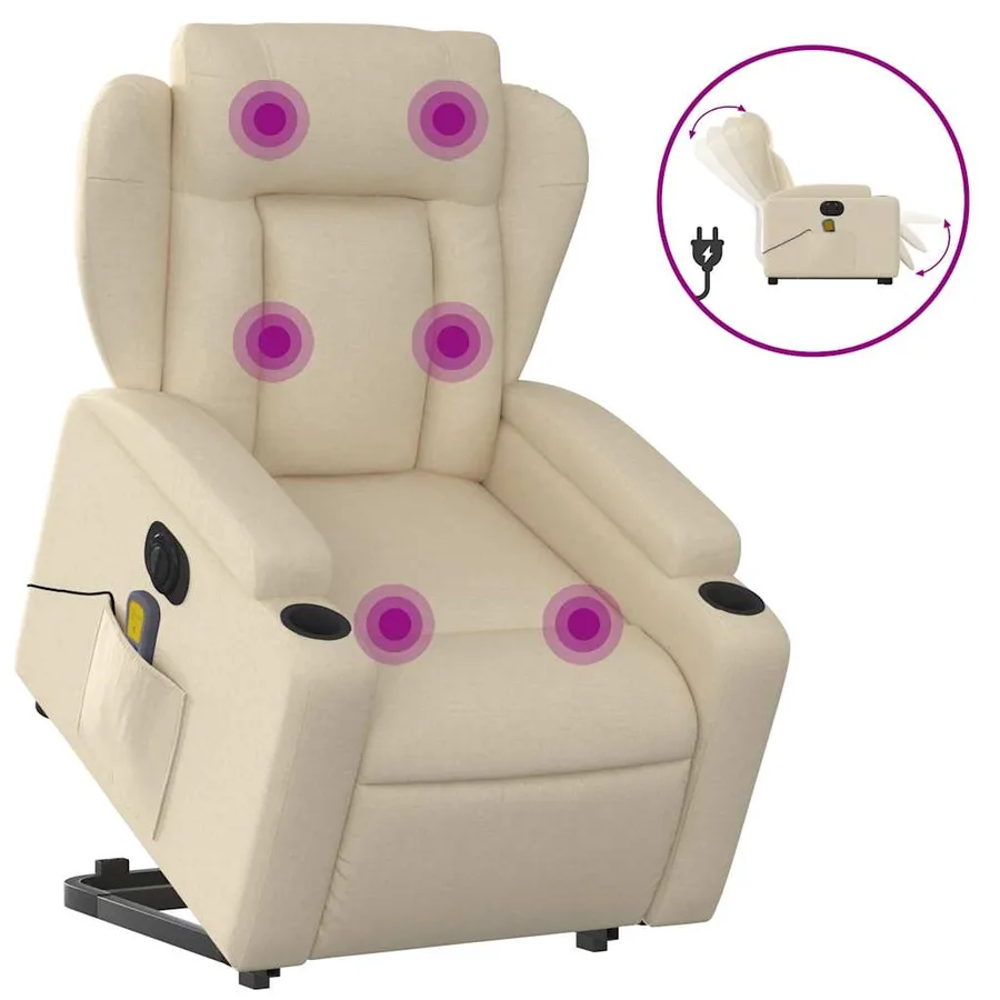 Fauteuil inclinable de massage électrique Crème Tissu - 2