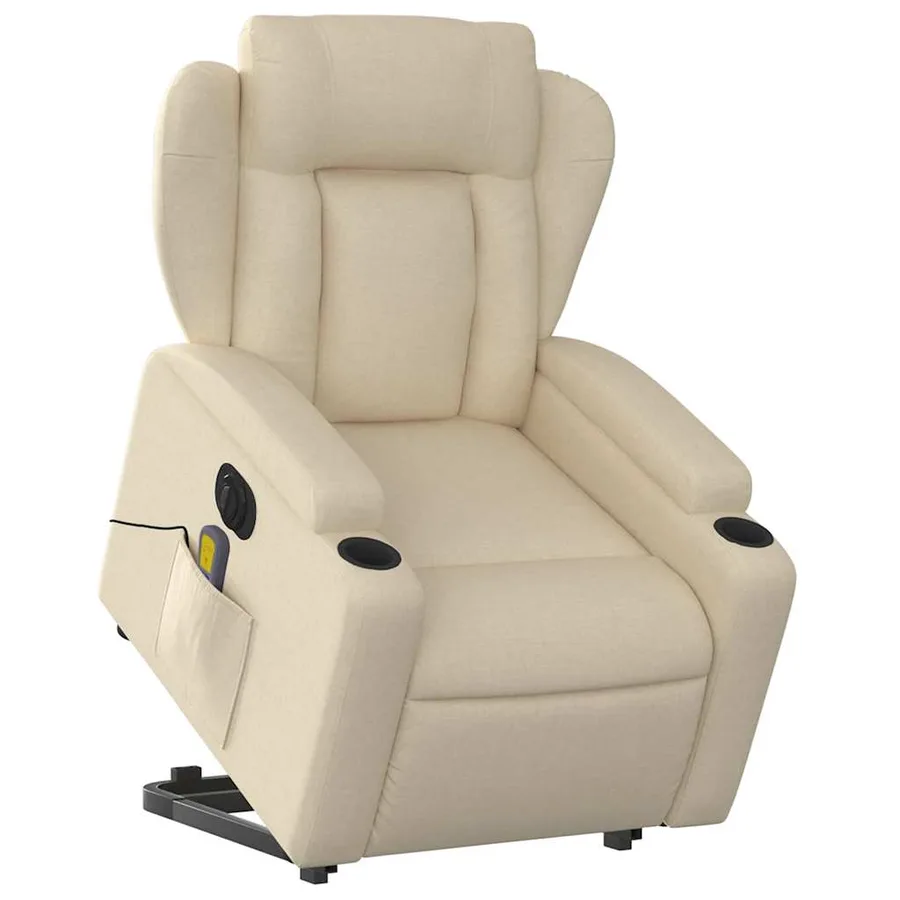 Fauteuil inclinable de massage électrique Crème Tissu - 3