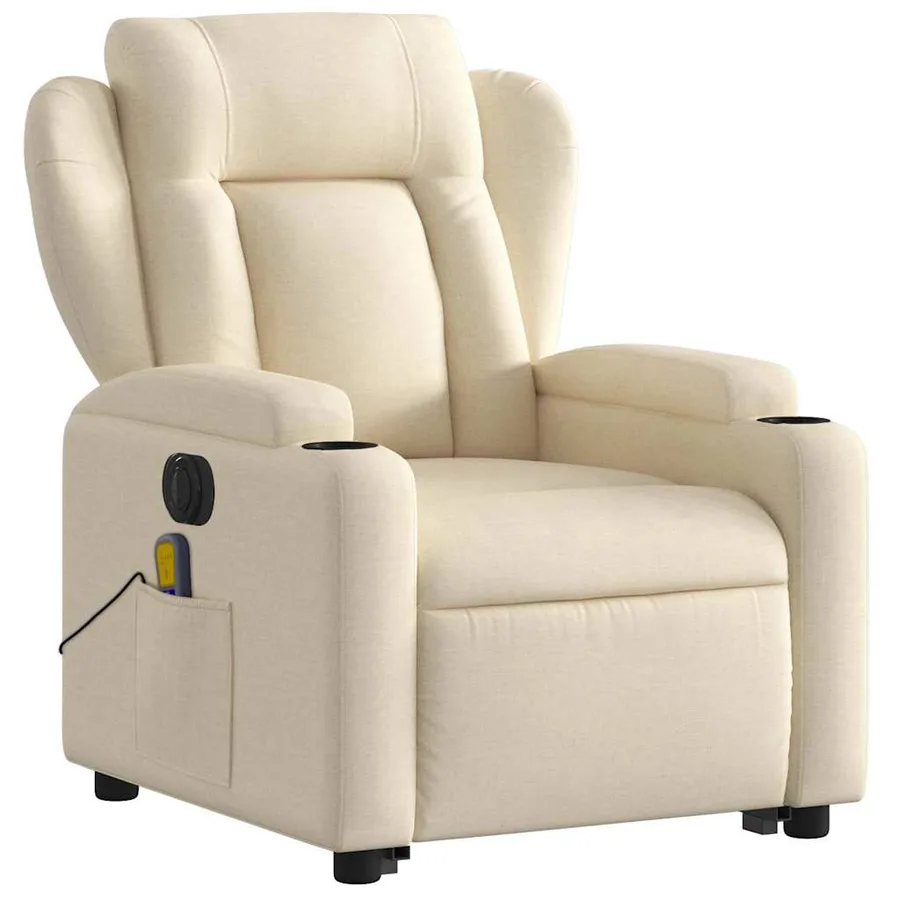 Fauteuil inclinable de massage électrique Crème Tissu - 4