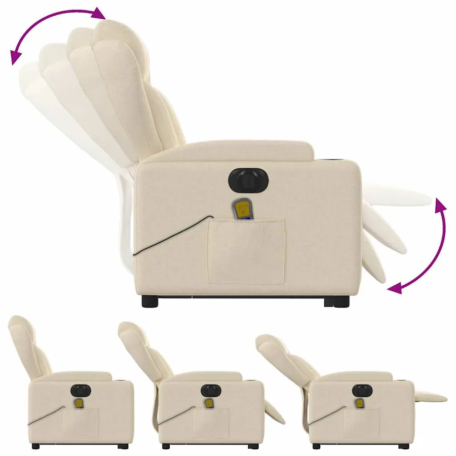 Fauteuil inclinable de massage électrique Crème Tissu - 7