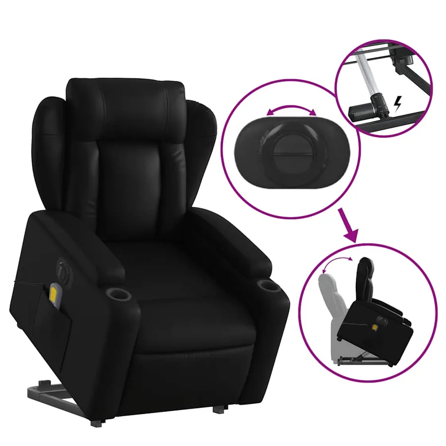 Fauteuil inclinable de massage électrique noir similicuir - 11