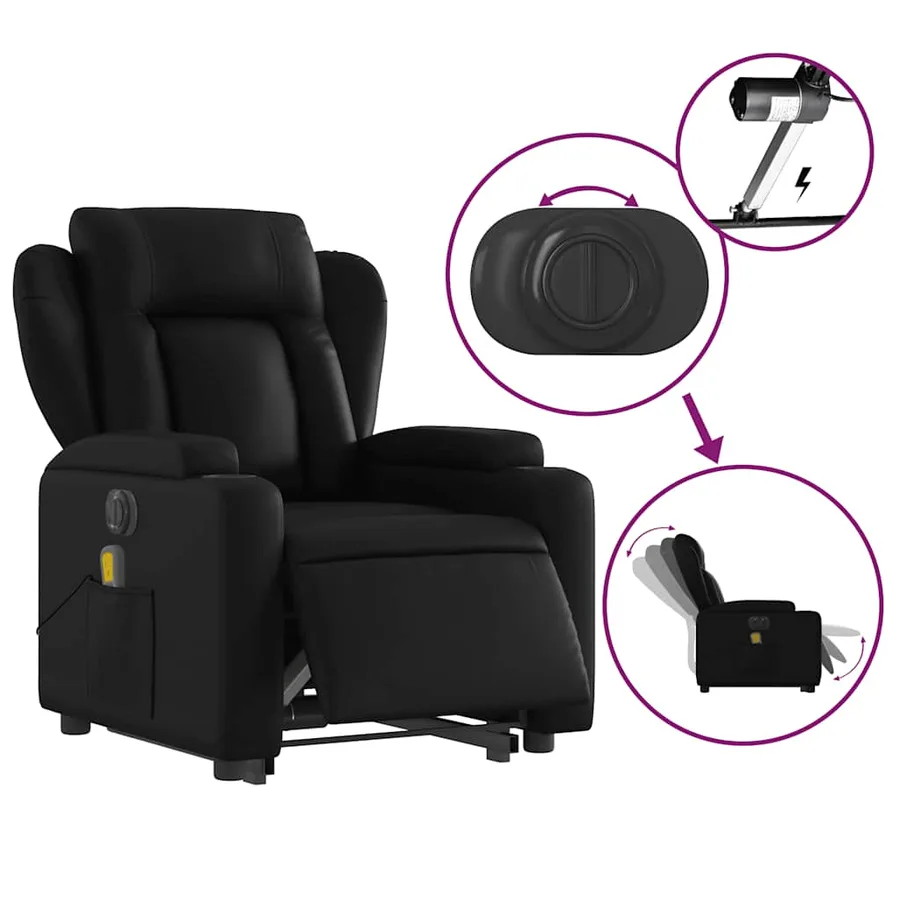 Fauteuil inclinable de massage électrique noir similicuir - 6