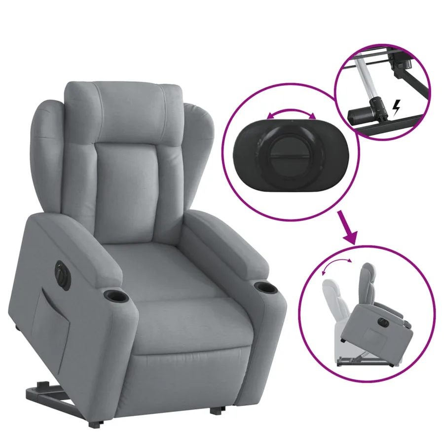 Fauteuil inclinable électrique gris clair tissu - 11