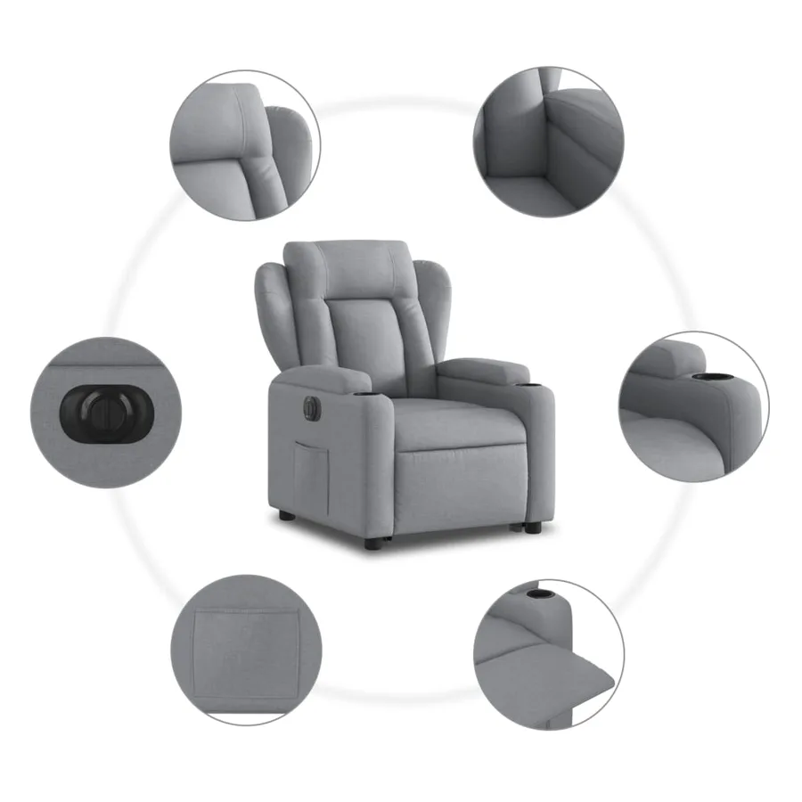 Fauteuil inclinable électrique gris clair tissu - 8