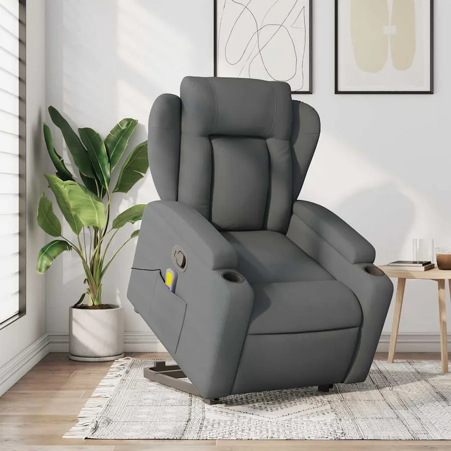 Fauteuil de massage inclinable Gris foncé Tissu - 16