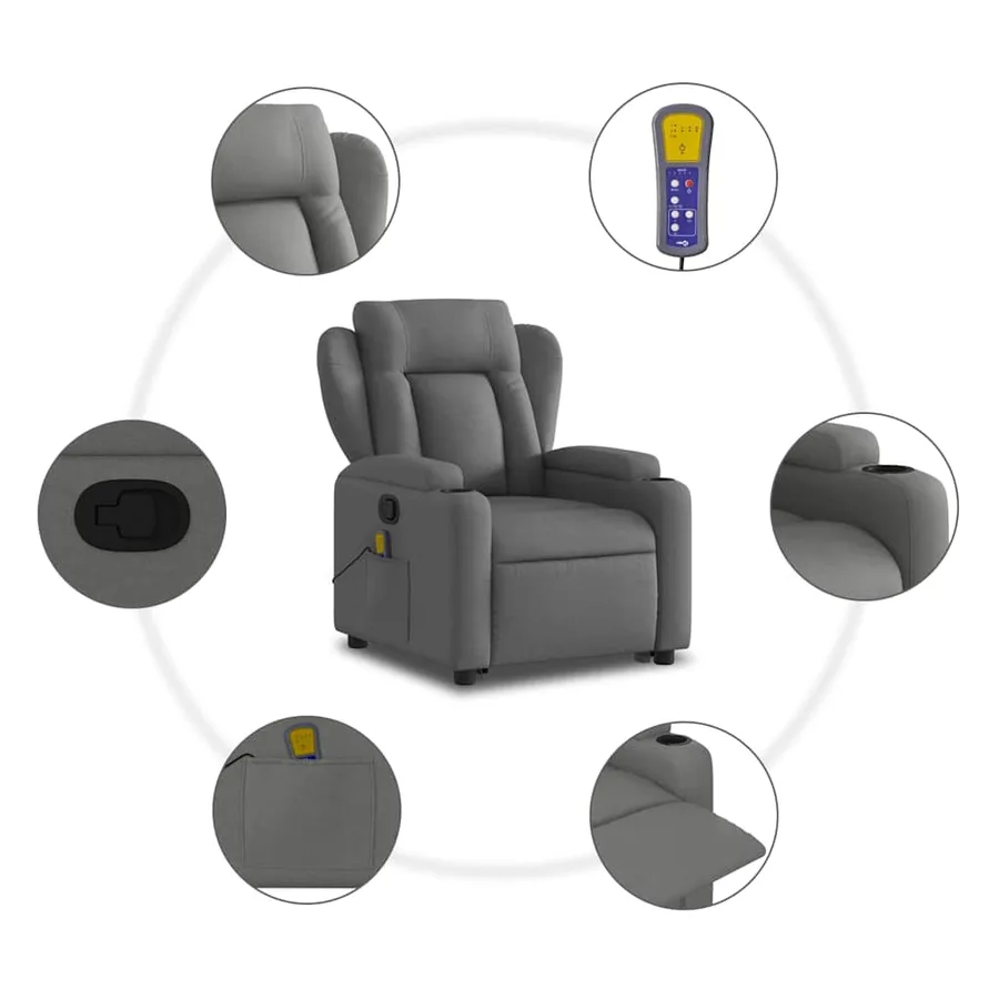 Fauteuil de massage inclinable Gris foncé Tissu - 8