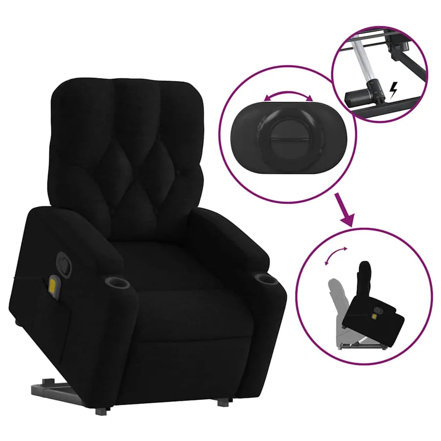 Fauteuil de massage inclinable Noir Tissu - 6