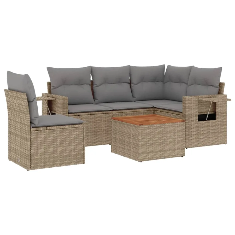 Salon de jardin avec coussins 6pcs mélange beige résine tressée - 2