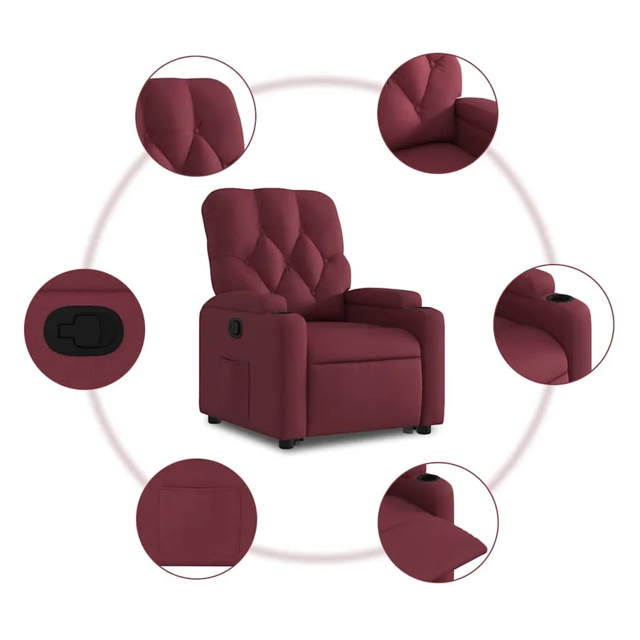 Fauteuil inclinable rouge bordeaux tissu - 8