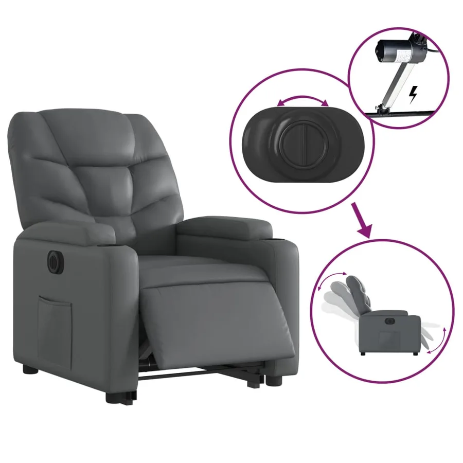 Fauteuil inclinable électrique gris similicuir - 6