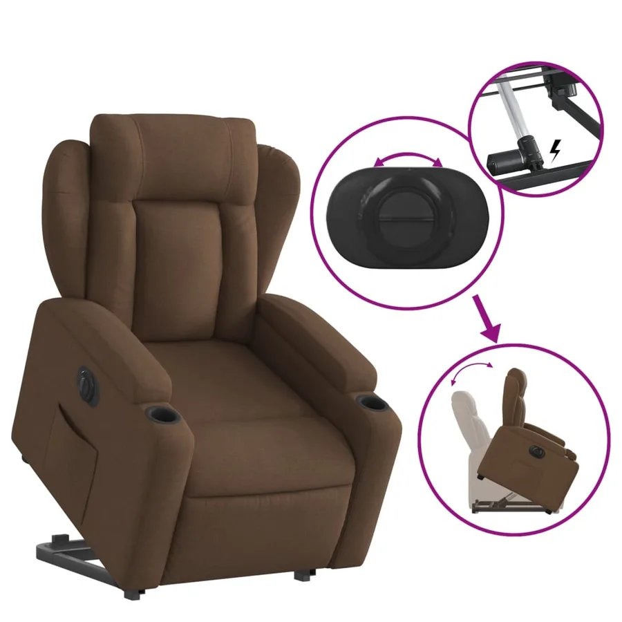 Fauteuil inclinable électrique marron tissu - 11