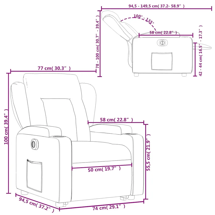 Fauteuil inclinable électrique marron tissu - 17