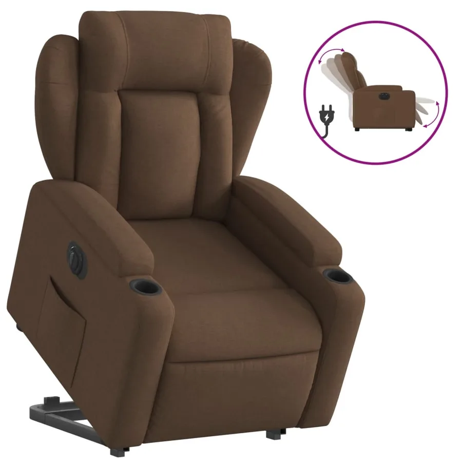 Fauteuil inclinable électrique marron tissu - 2