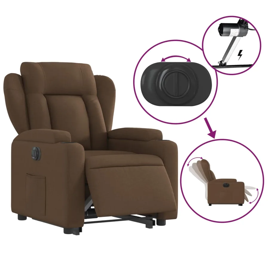 Fauteuil inclinable électrique marron tissu - 6